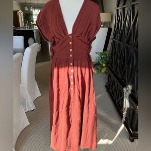 Free People brown dress with wooden buttons
